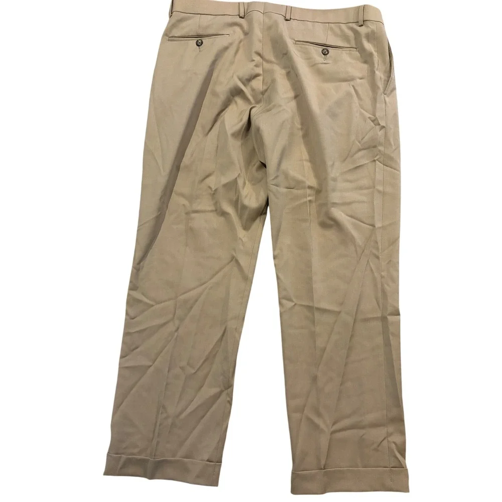 Ballin Classics Comfort EZE Super 120s Wool Pleated Cuff Tan Dress Pants 36/29